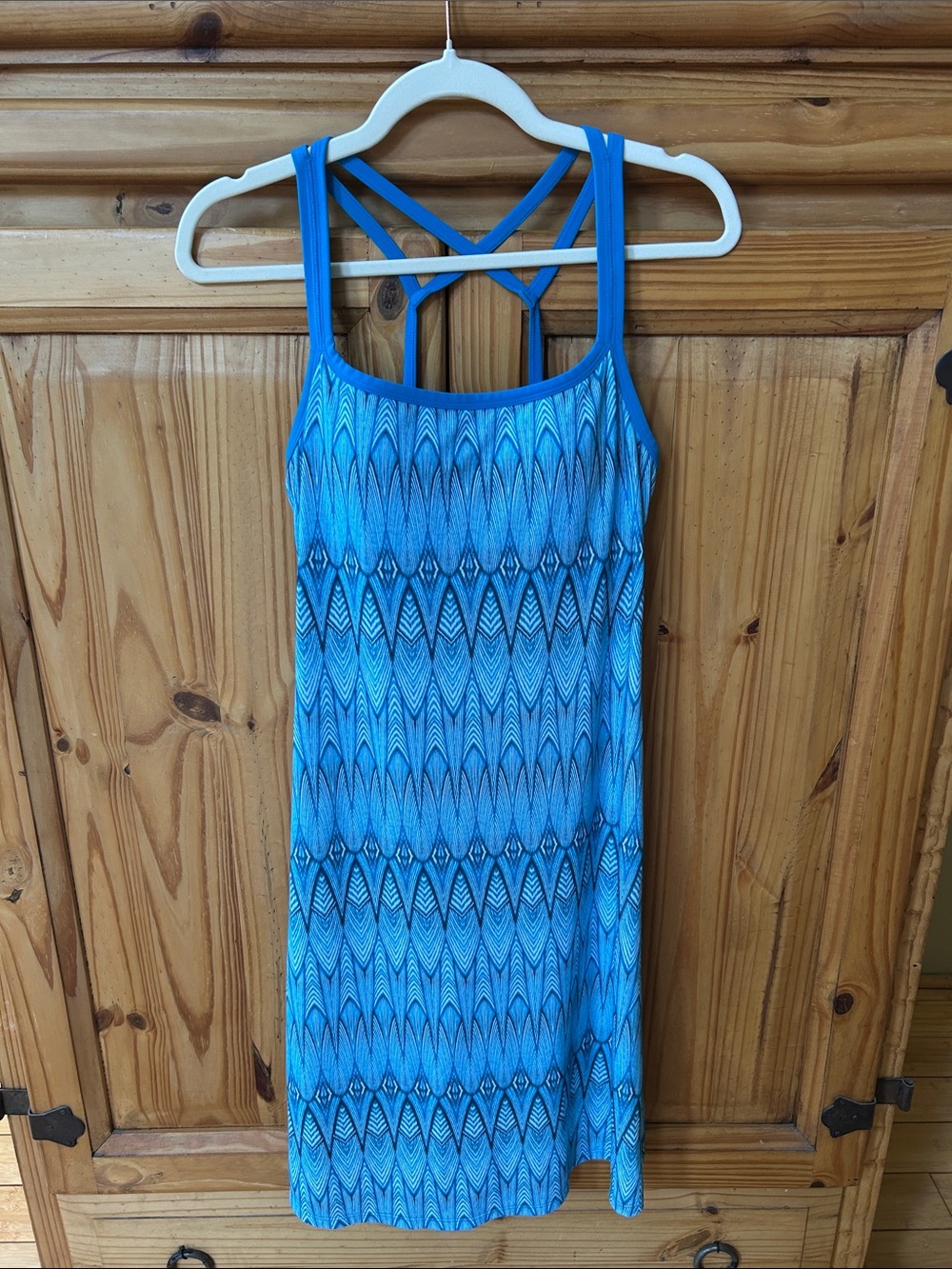 Prana Royal Blue Geometric Print Strappy Back Dress Athletic Mini Dress
